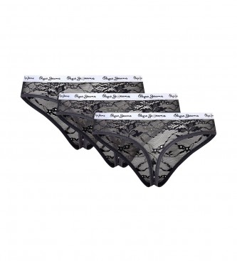 Pepe Jeans 3er Pack Tanga Classic Lace schwarz