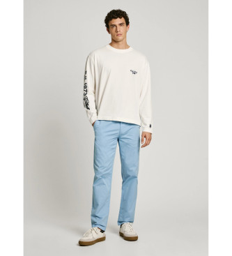 Pepe Jeans Pantalon chino en popeline de coton bleu