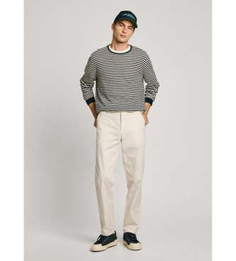 Pepe Jeans White ecru cotton poplin chino trousers