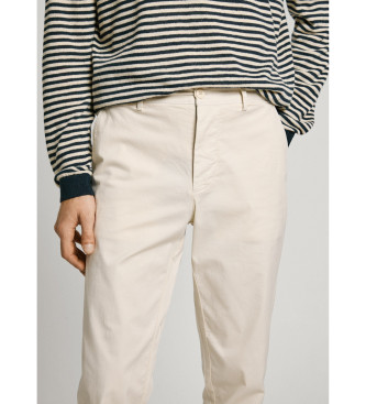 Pepe Jeans White ecru cotton poplin chino trousers