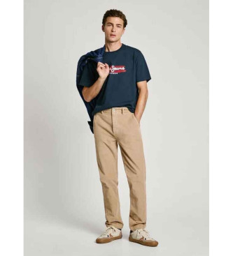 Pepe Jeans Wąskie sztruksowe spodnie chino w kolorze beżowym