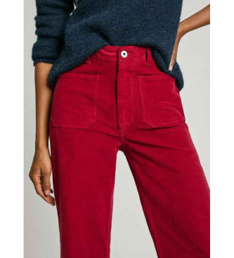 Pepe Jeans Corduroy fit flare broek Celia rood