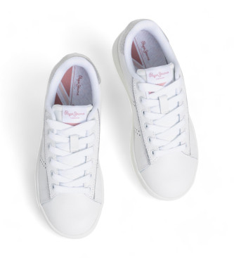 Pepe Jeans Player Glow Leren Sneakers wit