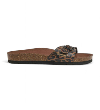 Pepe Jeans Brązowe anatomiczne sandały Oban Leopard