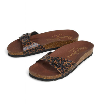 Pepe Jeans Brązowe anatomiczne sandały Oban Leopard