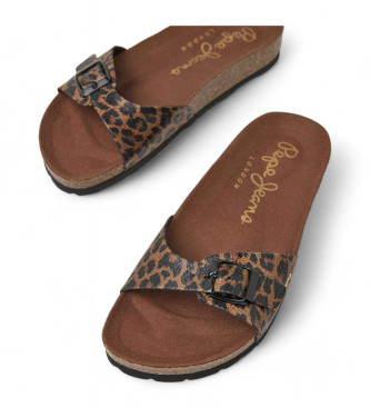 Pepe Jeans Brązowe anatomiczne sandały Oban Leopard