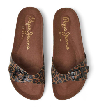 Pepe Jeans Brązowe anatomiczne sandały Oban Leopard