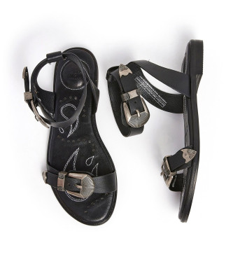 Pepe Jeans Mady Rock usnjene sandale črne barve