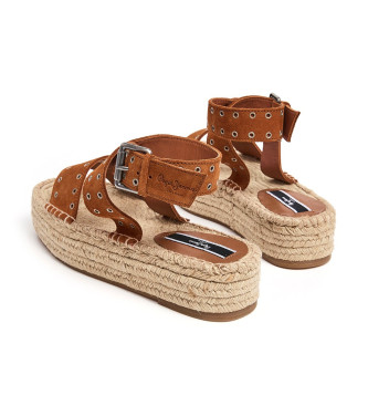 Pepe Jeans Usnjene sandale Tracy Antique brown