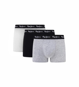 Pepe Jeans Conjunto de trs boxers cinzentos, pretos e brancos