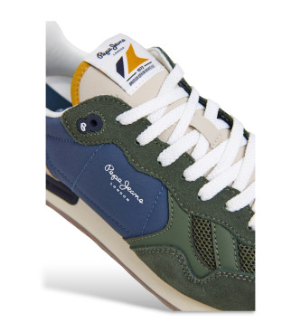 Pepe Jeans Sneaker Brit Camp in pelle blu e verde