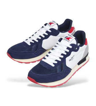 Pepe Jeans Sneaker Brit Camp in pelle bianca e blu scuro