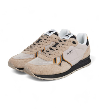 Pepe Jeans Brit Fun Beige Leather Sneakers