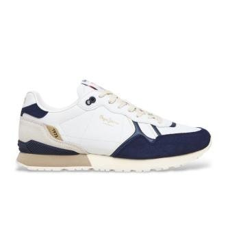 Pepe Jeans Sneaker Brit Ivy in pelle bianca e blu scuro