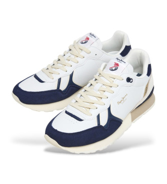 Pepe Jeans Sneaker Brit Ivy in pelle bianca e blu scuro