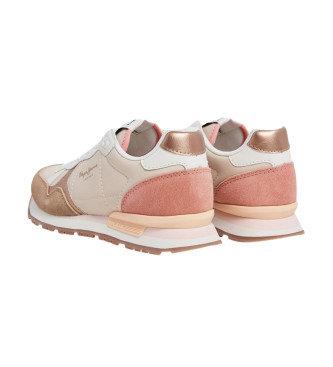 Pepe Jeans Brit Mix beige leather trainers