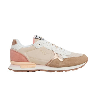 Pepe Jeans Brit Mix beige leren sportschoenen