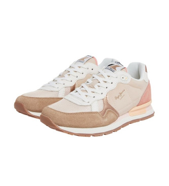 Pepe Jeans Brit Mix beige leren sportschoenen