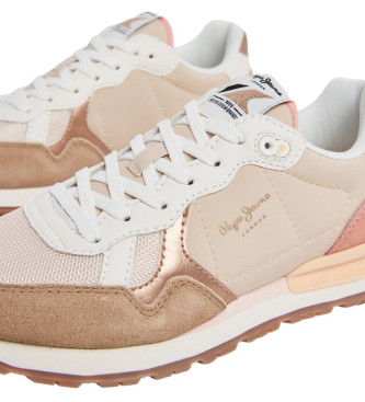 Pepe Jeans Brit Mix beige leren sportschoenen