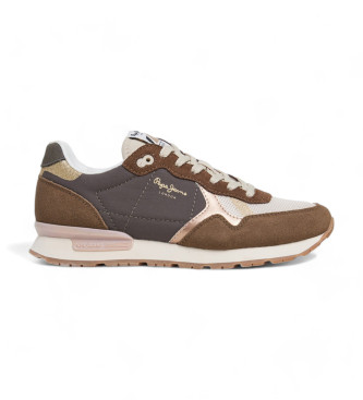 Pepe Jeans Sneakers Brit in pelle mista marrone