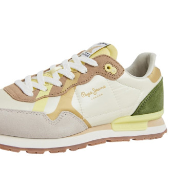 Pepe Jeans Brit Print Leather Sneakers branco