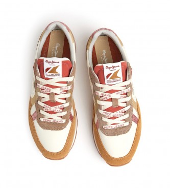 Pepe Jeans Brit Print Lux Leather Sneakers castanho