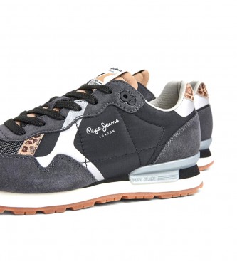 Pepe Jeans Skórzane sneakersy Brit Print Night czarne