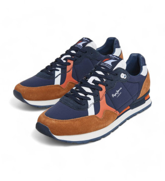 Pepe Jeans Brit Road Leder-Sneakers navy, braun