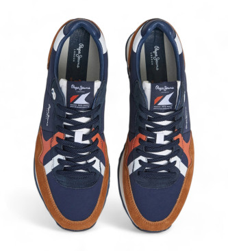 Pepe Jeans Brit Road Scarpe da ginnastica in pelle blu scuro e marrone