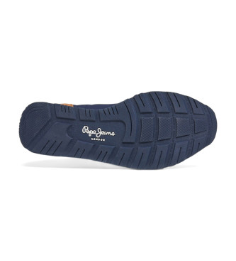 Pepe Jeans Brit Road Scarpe da ginnastica in pelle blu scuro e marrone