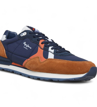 Pepe Jeans Brit Road Scarpe da ginnastica in pelle blu scuro e marrone