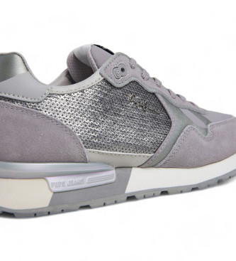 Pepe Jeans Brit Sequins Leather Sneakers grey