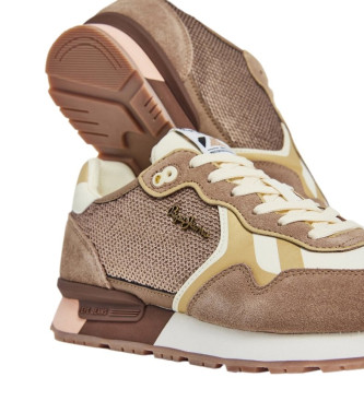 Pepe Jeans Brit Pailletter Brune Lder Sneakers