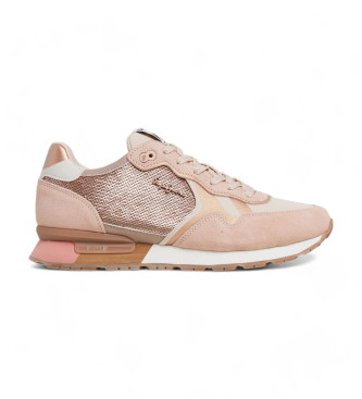 Pepe Jeans Brit Pailletten Leder Sneakers rosa