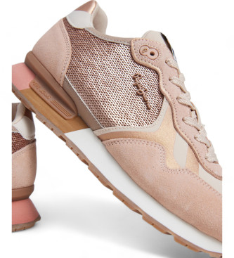 Pepe Jeans Brit Pailletten Leder Sneakers rosa