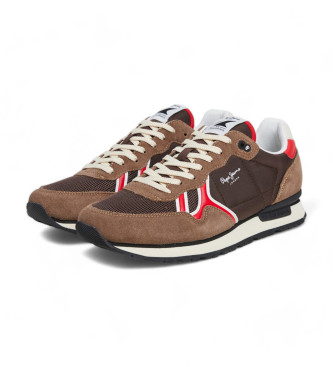 Pepe Jeans Scarpe da ginnastica in pelle Brit serie marrone 