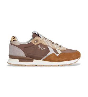 Pepe Jeans Britt Glitter Leather Sneakers brown