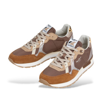 Pepe Jeans Britt Glitter Leather Sneakers brown