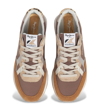 Pepe Jeans Britt Glitter Leather Sneakers brown