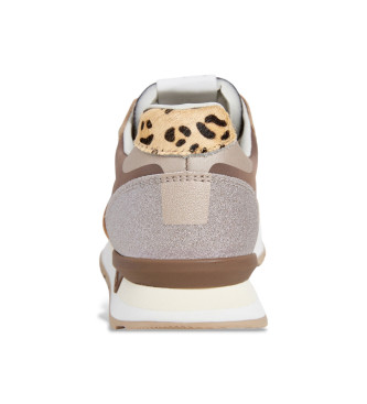 Pepe Jeans Britt Glitter Leather Sneakers brown