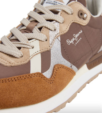 Pepe Jeans Britt Glitter Leather Sneakers brown