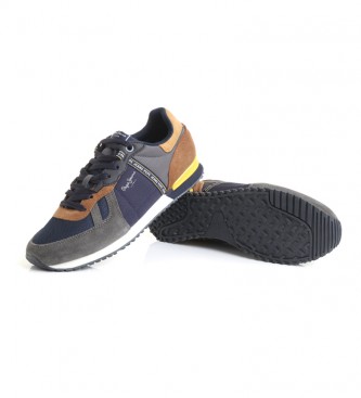 Pepe Jeans Combined leather sneakers Tinker blue, grey, brown