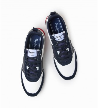 Pepe Jeans Scarpe in pelle Transfer Tour combinate bianche, blu navy