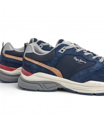 Pepe Jeans Dave Sider navy leather trainers