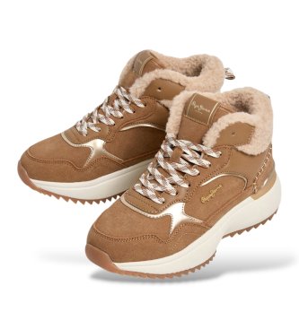 Pepe Jeans Kimi Laces brown leather sneakers