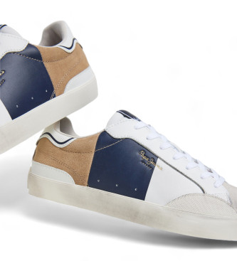 Pepe Jeans Skórzane sneakersy Lane Main granatowy, biały