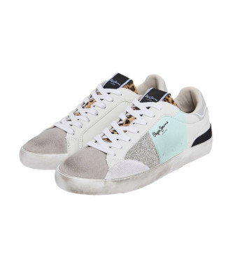 Pepe Jeans Lane Shine Leather Sneakers white, blue