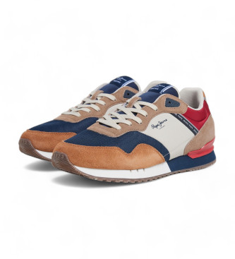 Pepe Jeans London Grade Leder-Sneakers braun, marineblau