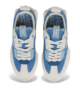 Pepe Jeans Lucky Denim blauwe leren sportschoenen