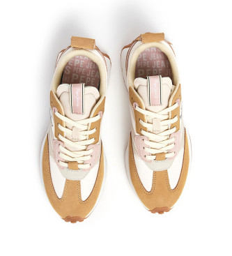 Pepe Jeans Lucky Print beige leather trainers